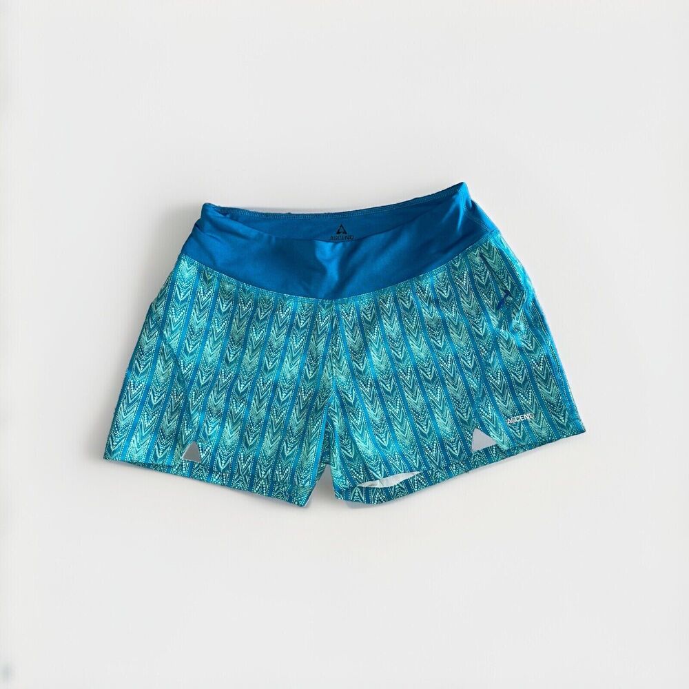 Ascend Women's Aqua Blue Green Wide Waist Coin Zip Pocket Athletic‎ Shorts Small